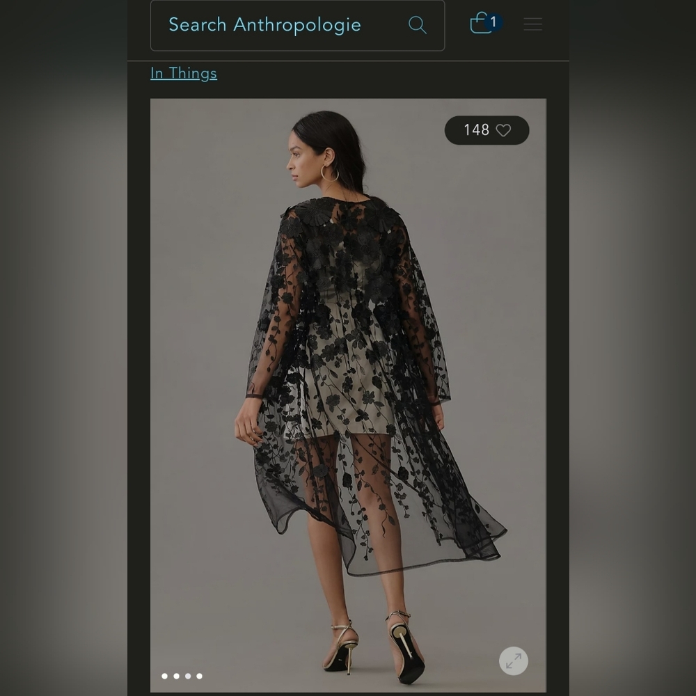 Anthropologie Black Floral Embroidered Sheer Asymmetrical Dress Cover